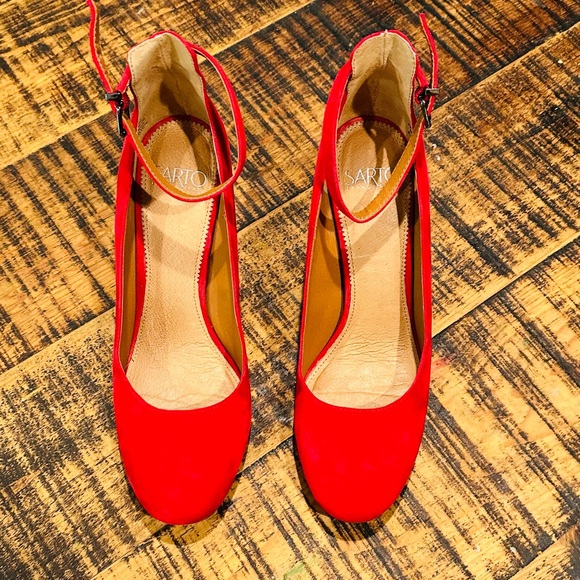 FRANCO SARTO ABBINGTON RED SUEDE MARY JANE HEELS PUMPS BLOCK HEEL SZ 8 - Picture 8 of 12